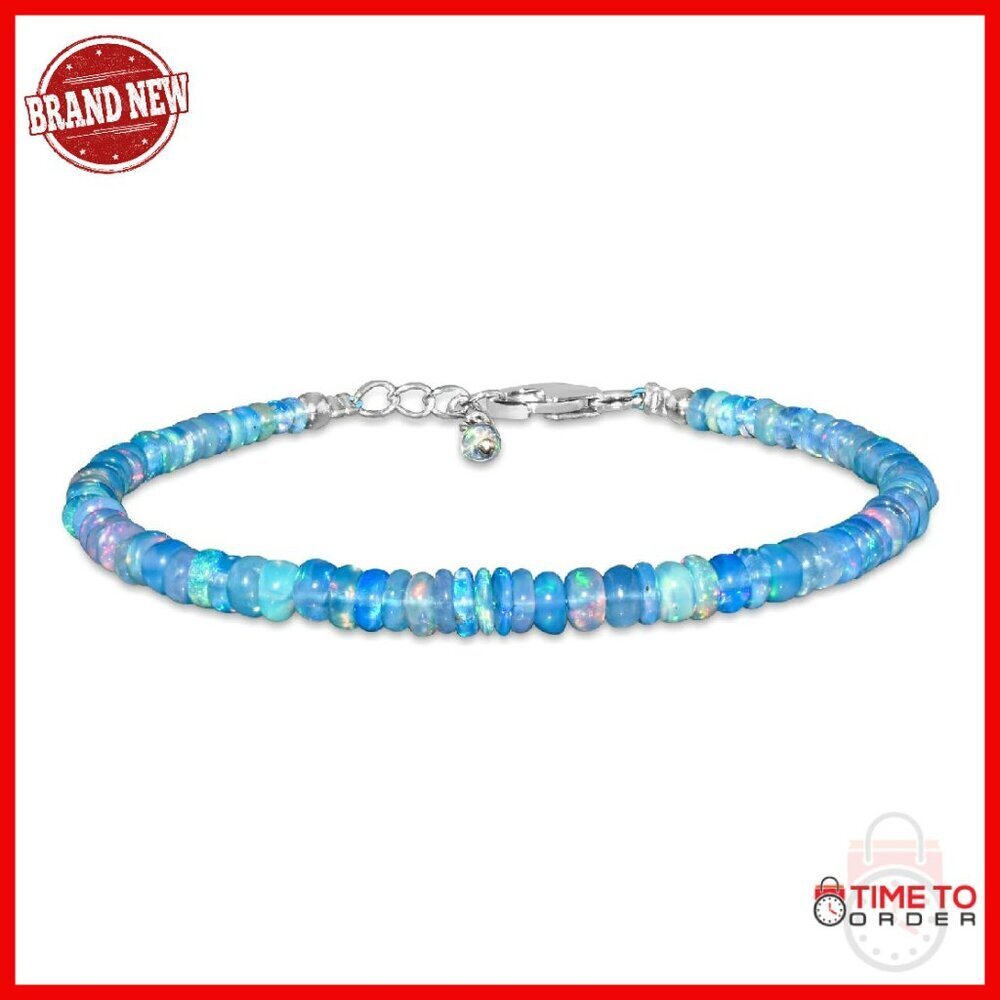 Sterling Silver Opal Bracelet 8 Inch Healing Crystal Birthstone Jewelry